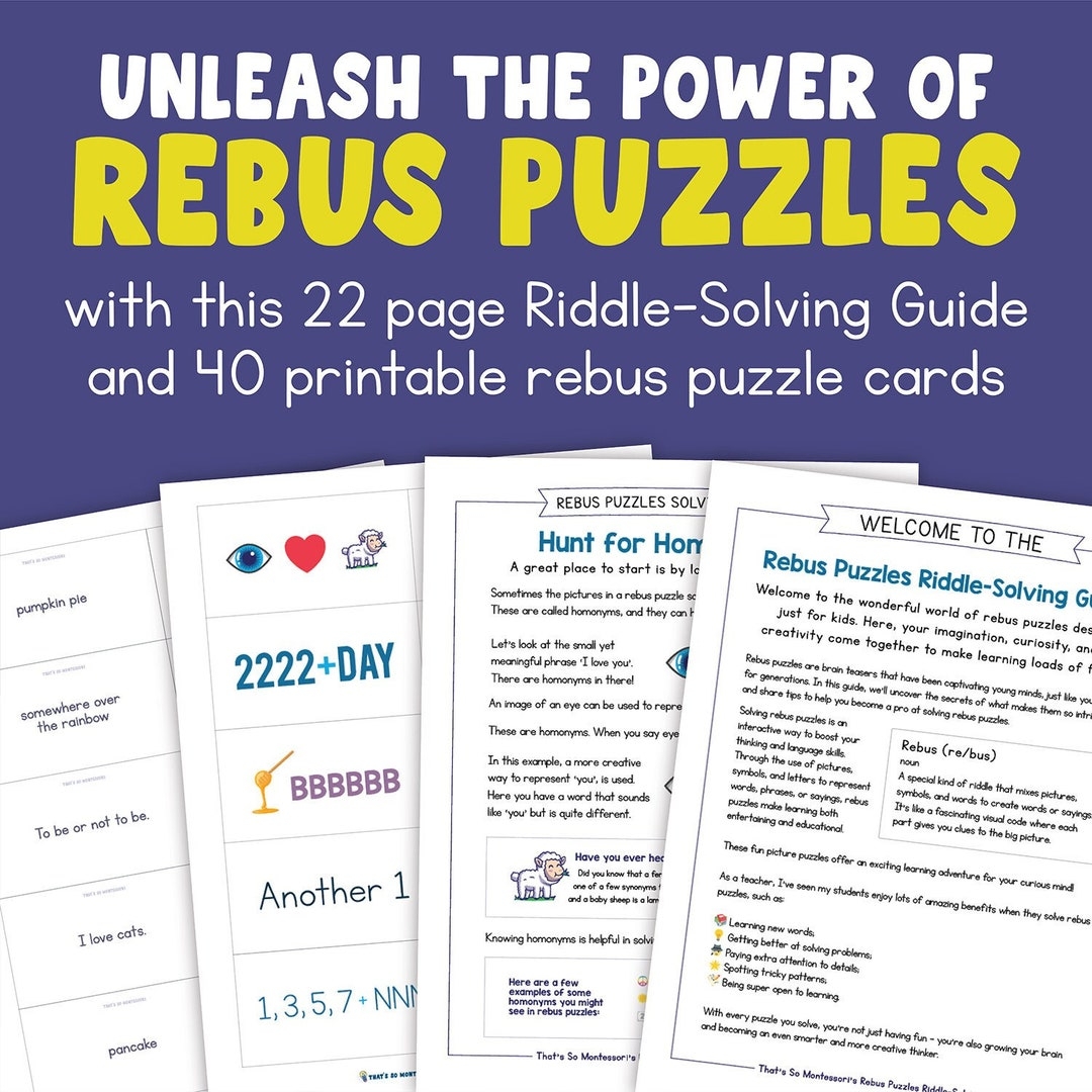 Rebus Puzzle Guide U0026 Cards Printable Language Resource Brain Teasers Etsy