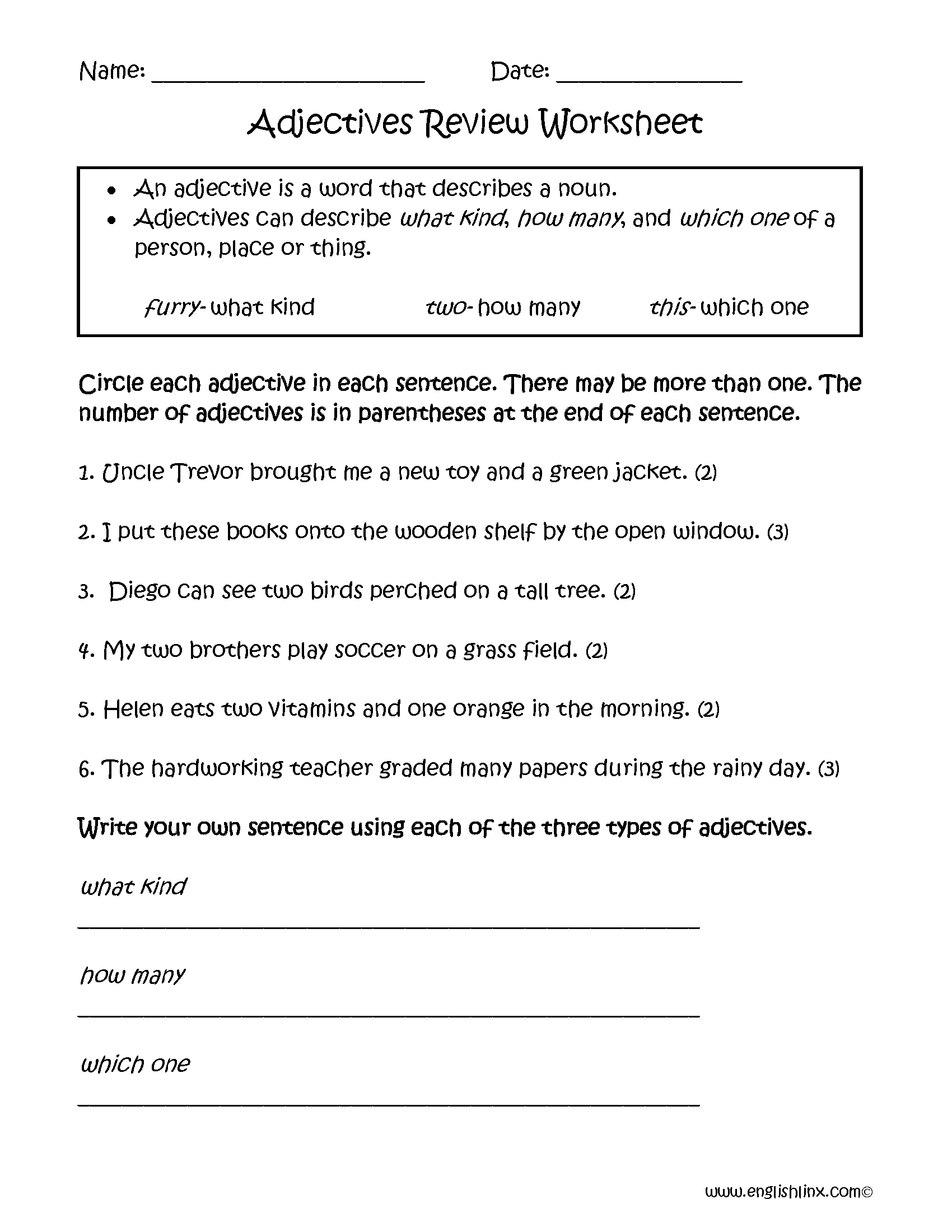 Regular Adjectives Worksheets Adjectives Review Worksheets