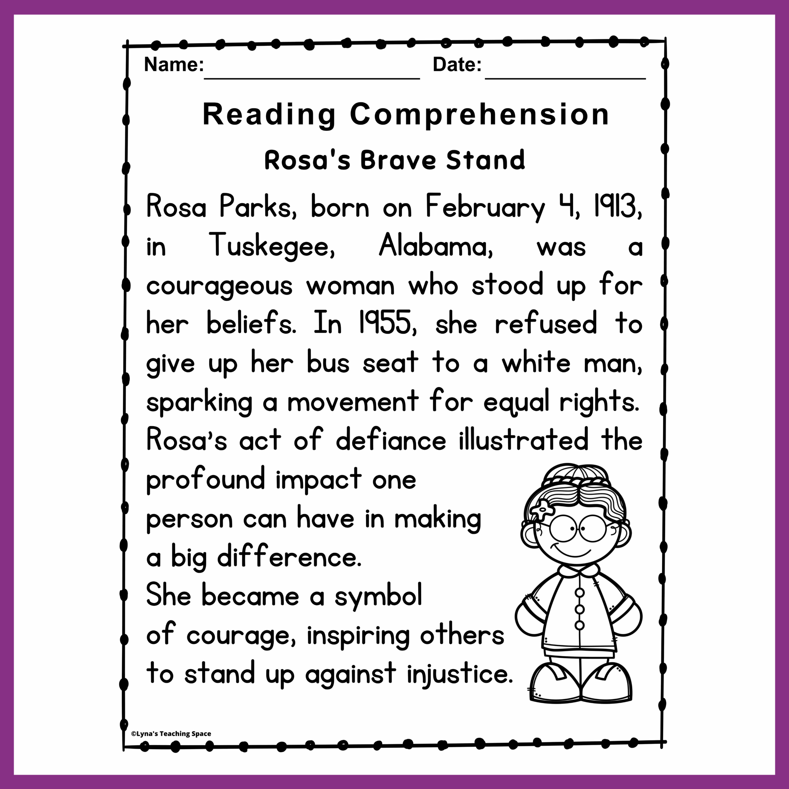 Rosa Parks Reading Comprehension Passages And Activities Worksheet No Prep Made By Teachers