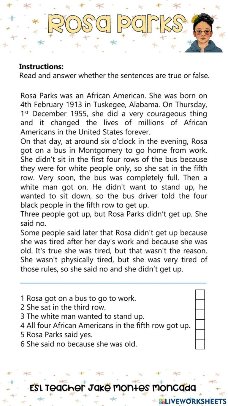 Rosa Parks reading Comprehension Worksheet Live Worksheets Worksheets Library