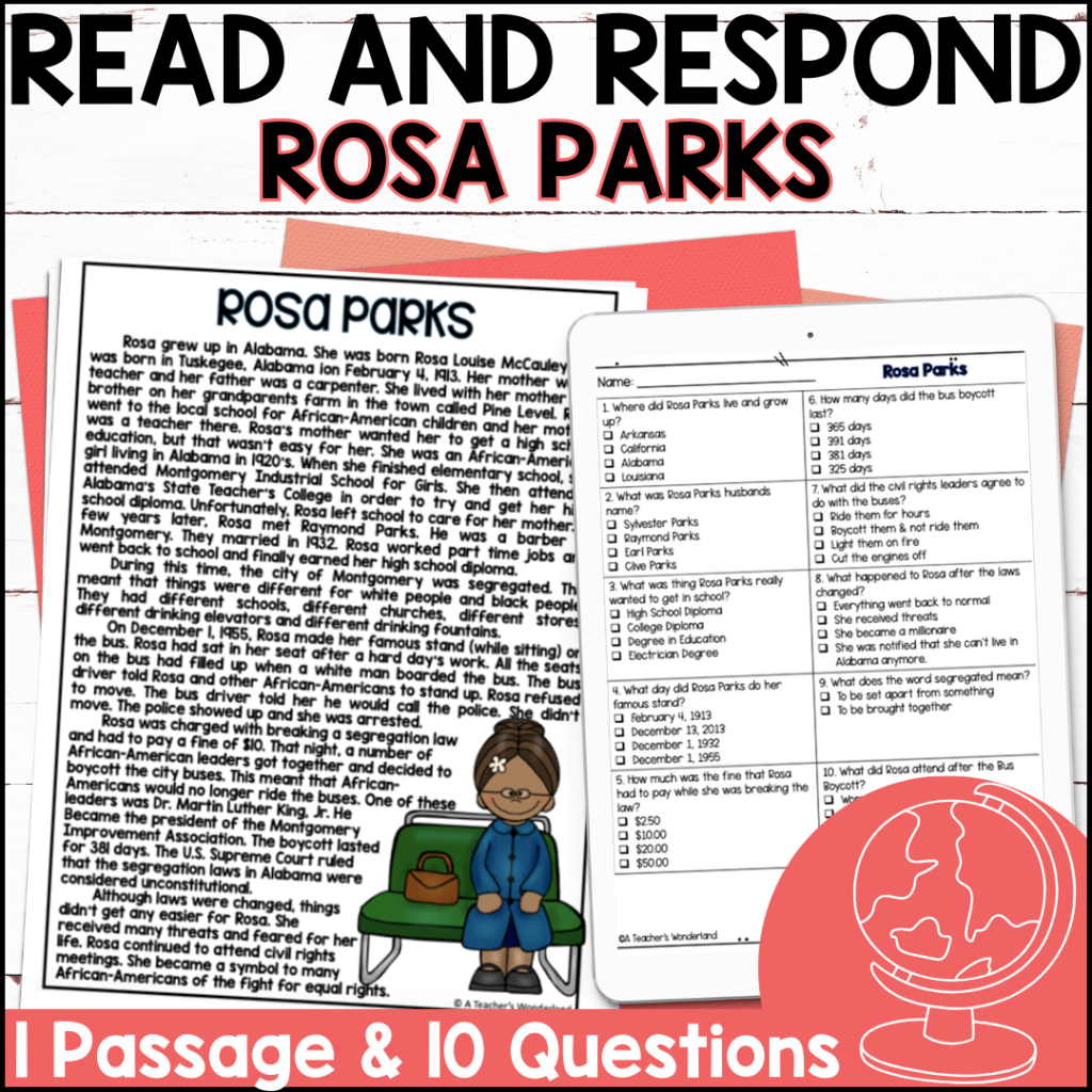 Rosa Parks Reading Passage Comprehension Questions History Centers A Teacher s Wonderland