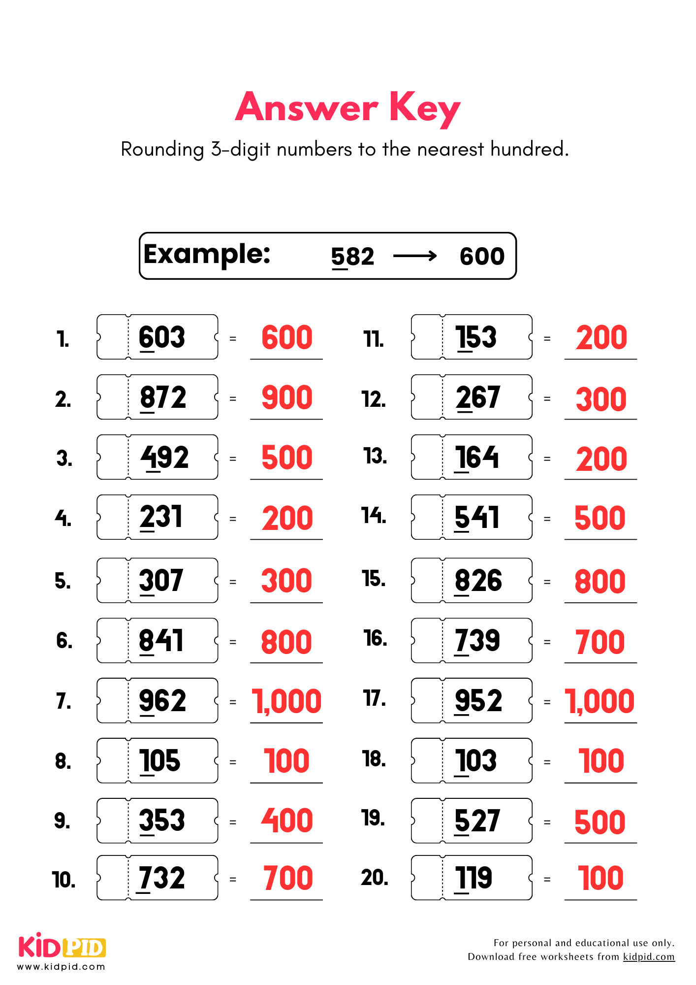 Free Printable 3rd Grade Rounding Worksheets