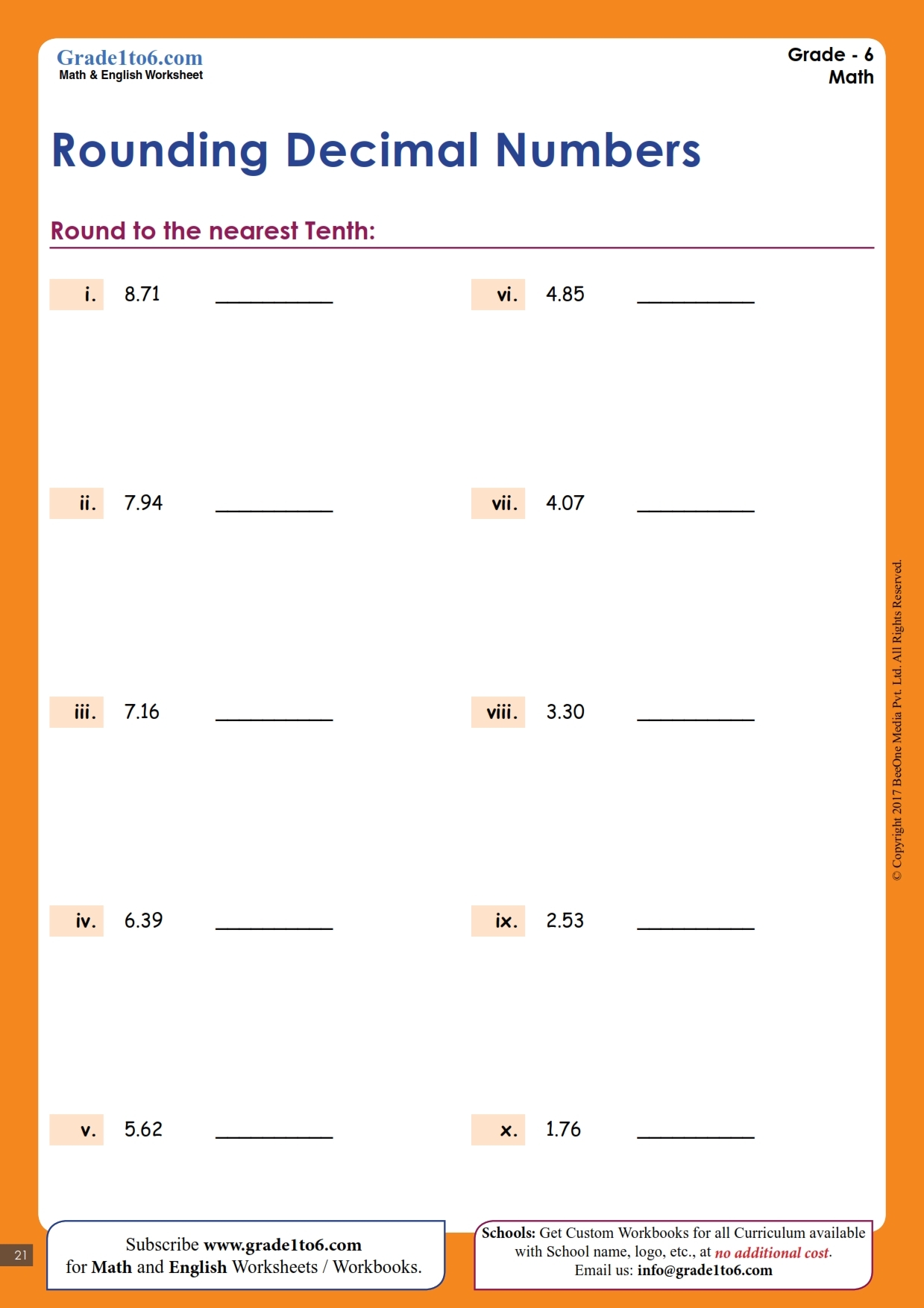Rounding Decimals Worksheets Printable Free