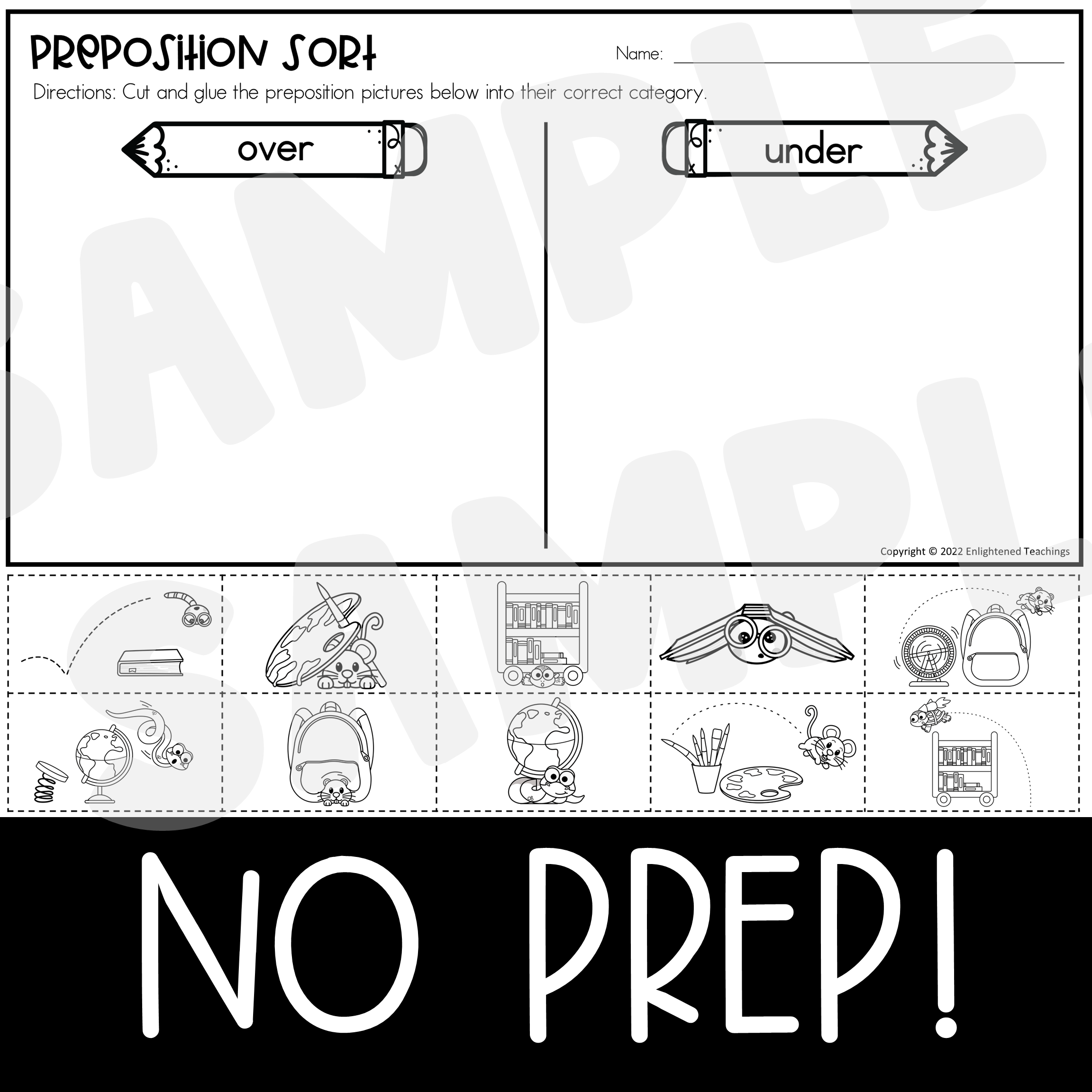 School Preposition Sort Worksheets Cut Glue Paste Sorting 