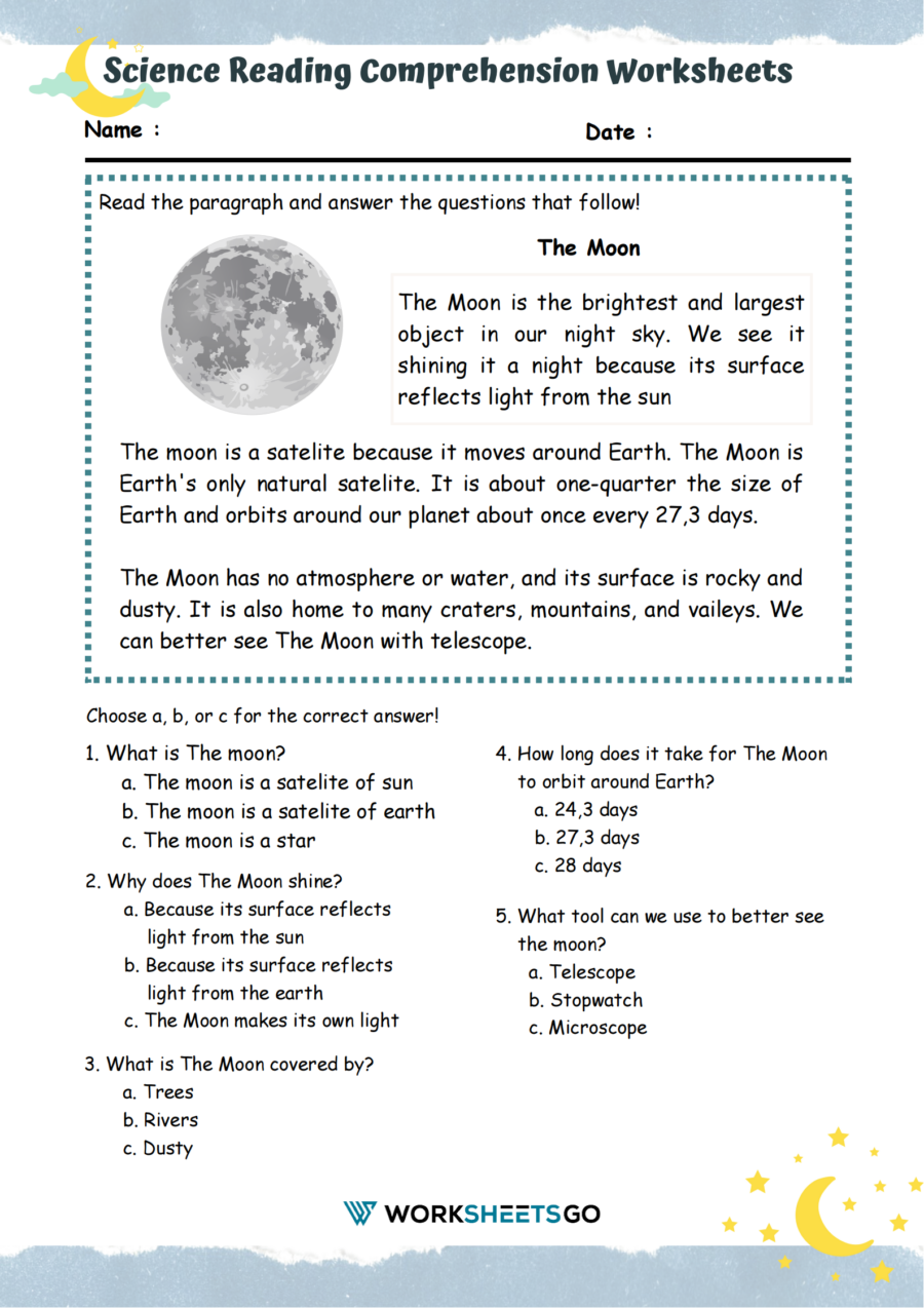 Esl Worksheets The Moon Reading Comprehension