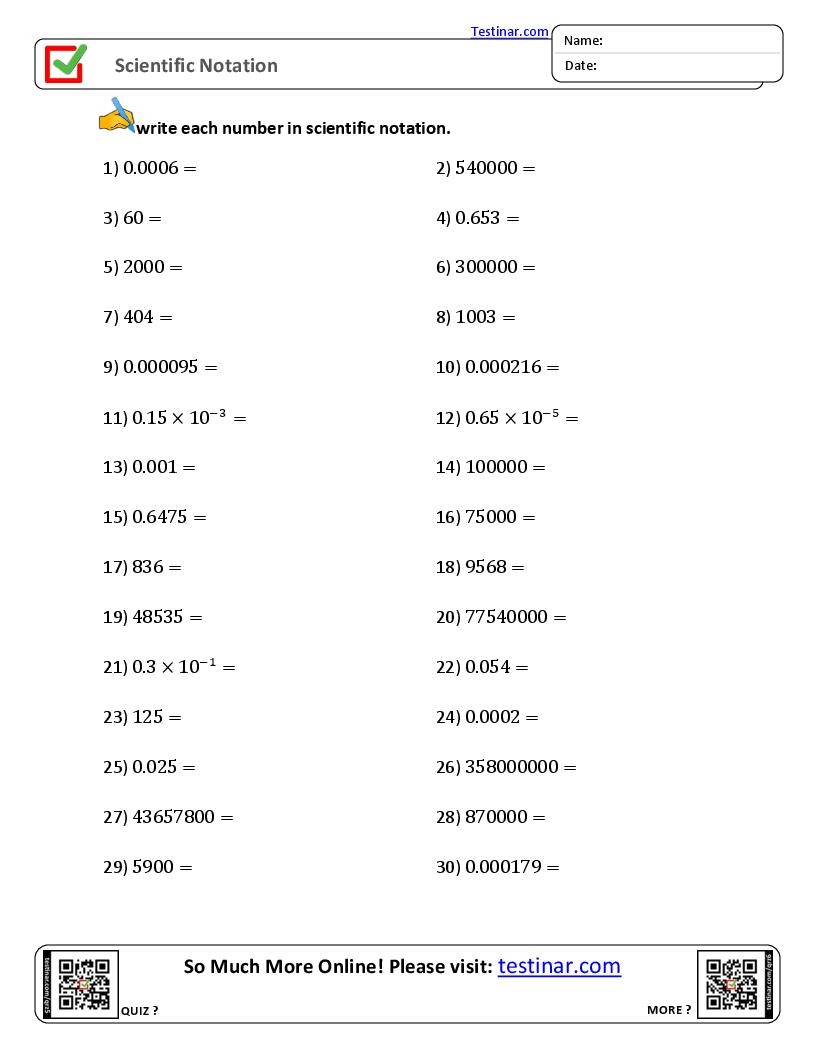 Free Printable Scientific Notation Worksheets