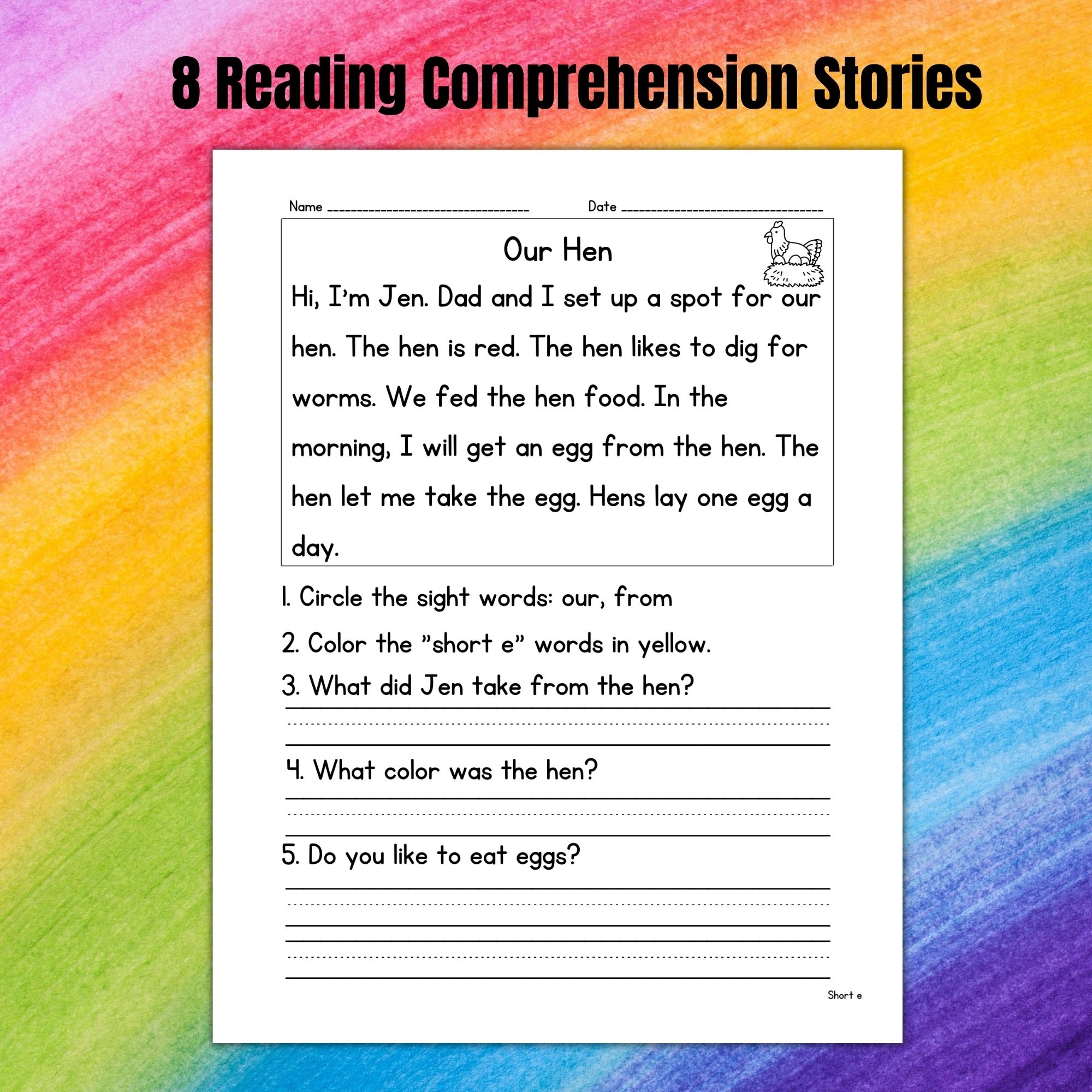 E Reader Comprehension Worksheets