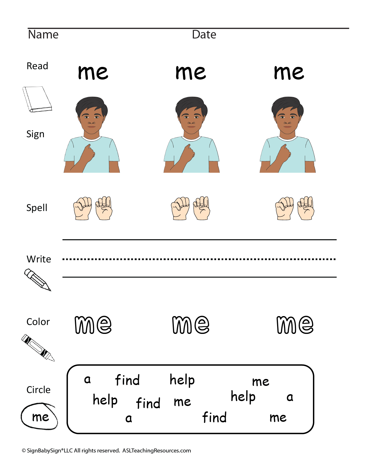 Sight Words Worksheets HELP ME FIND A ASL Teaching Resources