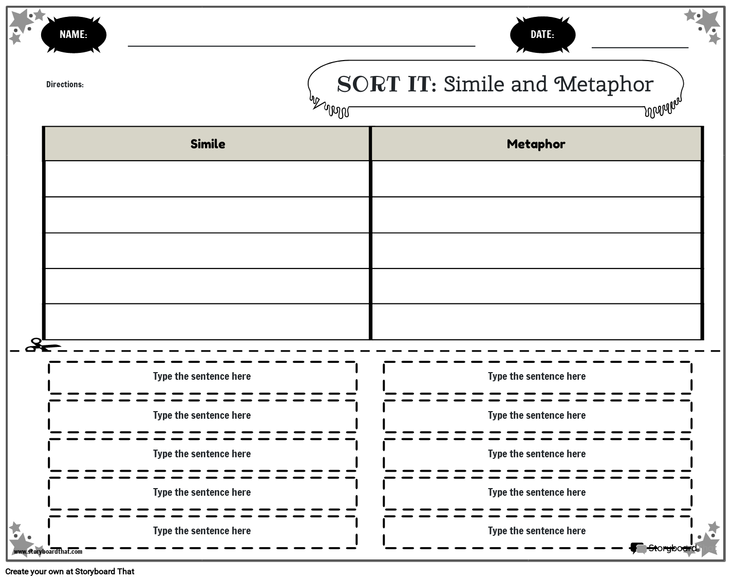 Free Printable Simile And Metaphor Worksheet