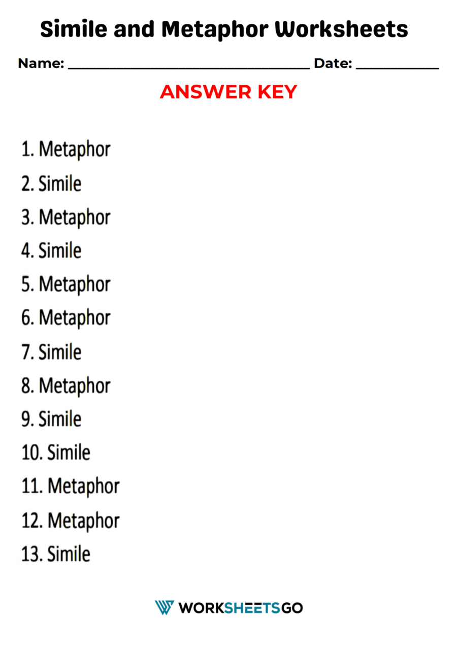 Simile And Metaphor Worksheets WorksheetsGO