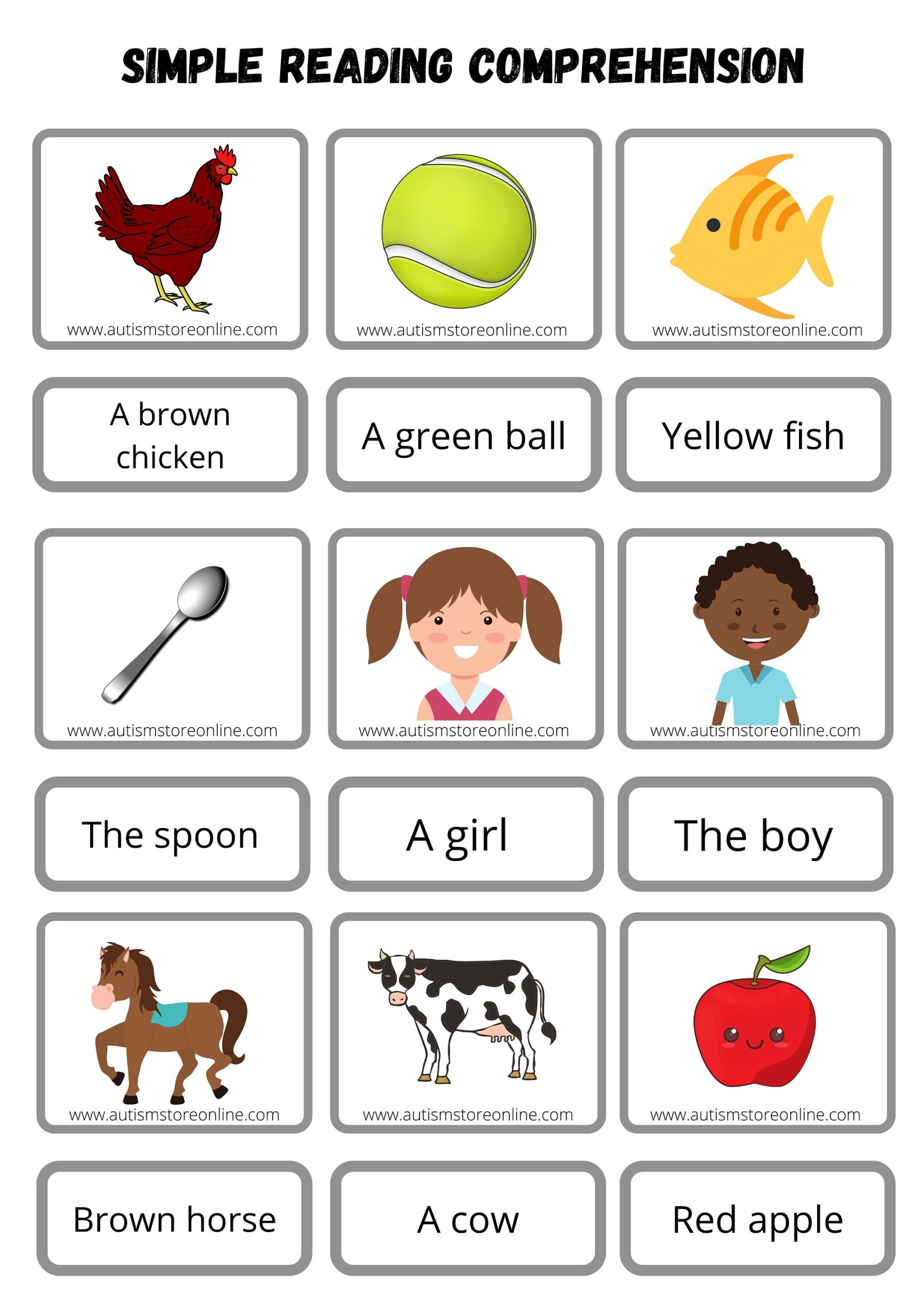 Simple Reading Comprehension With Pictures Reading Autism SPED Kinder Montessori PRINTABLE ONLY Etsy