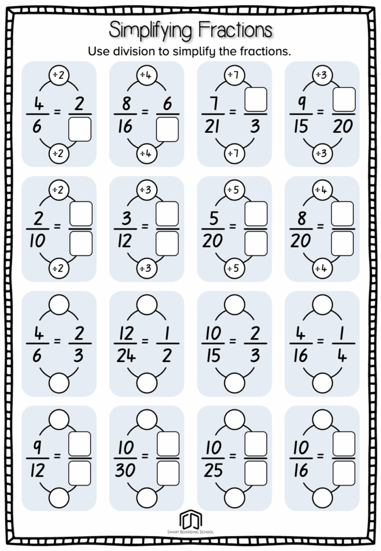 Simplifying Fractions Worksheet