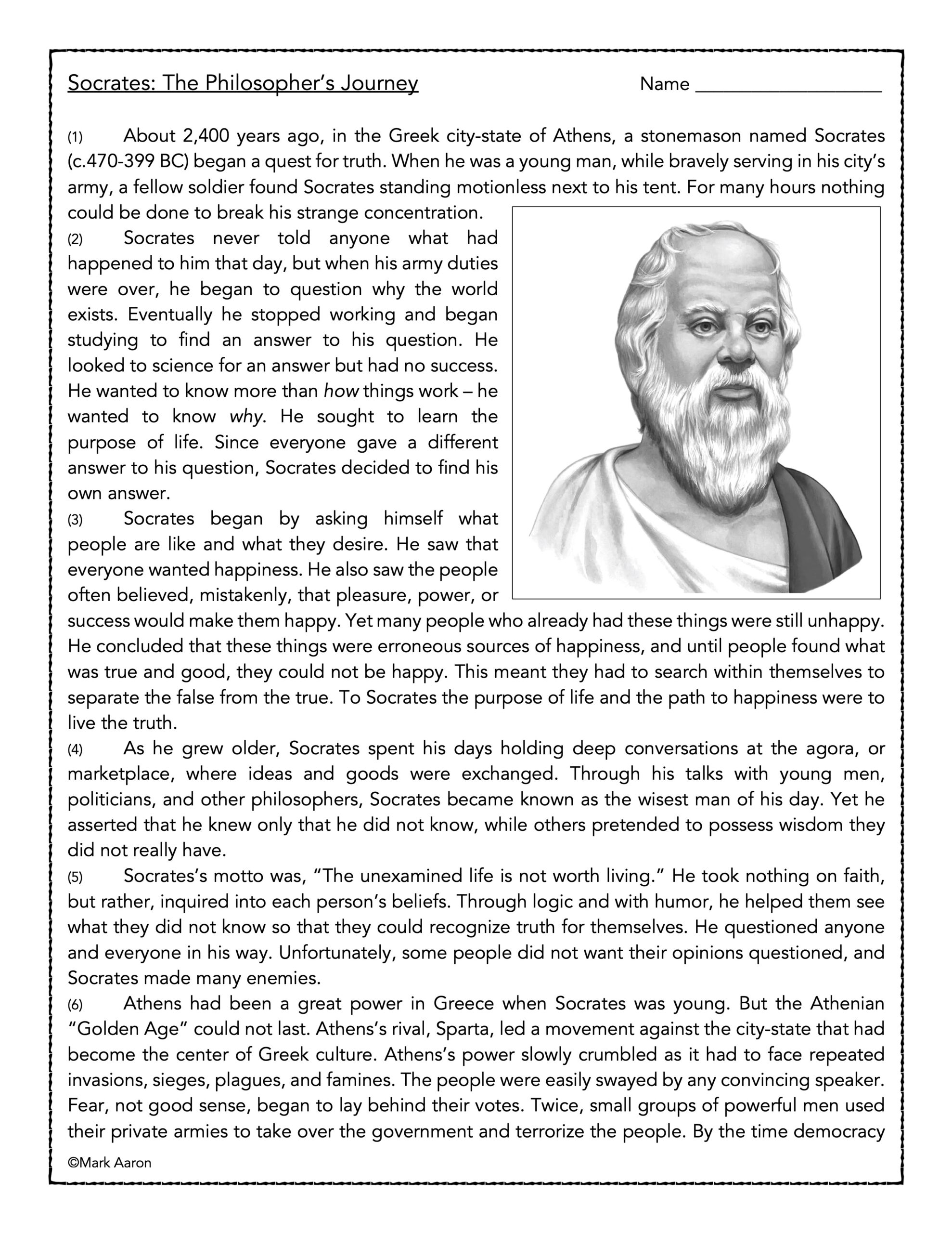 Socrates The Philosopher s Journey History Passage And Assessment Classful
