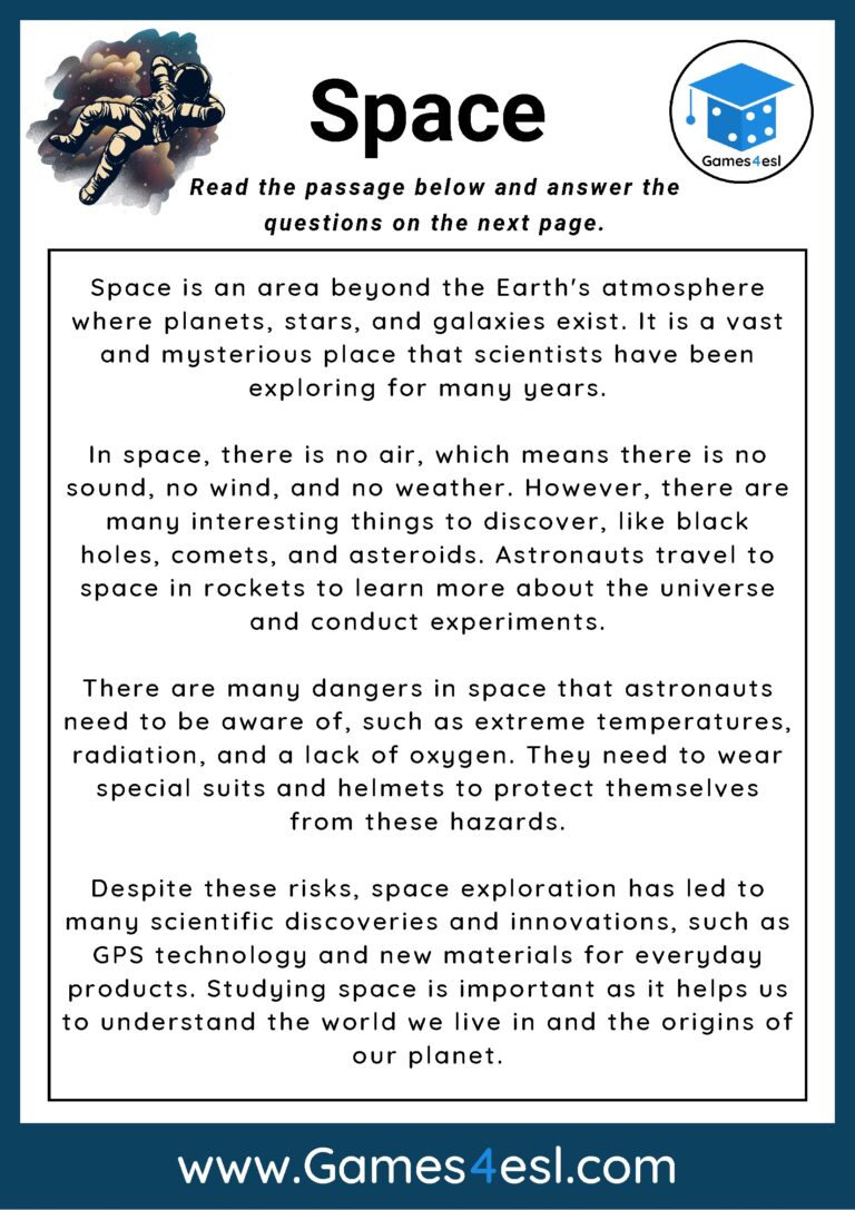 Space Reading Comprehension Worksheet Games4esl