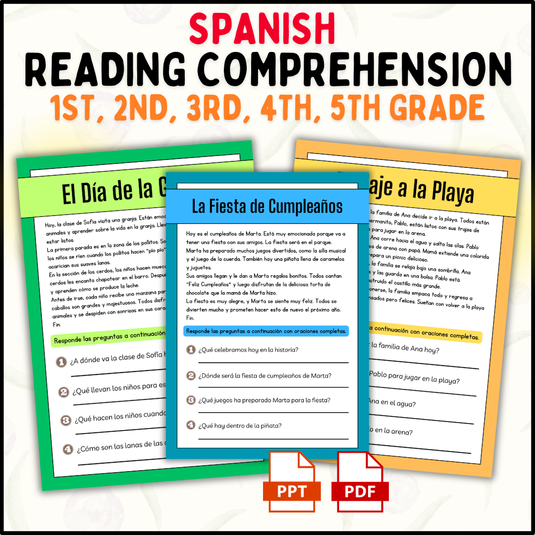 Spanish Reading Comprehension Passages 1st 2nd 3rd 4th 5th Grade