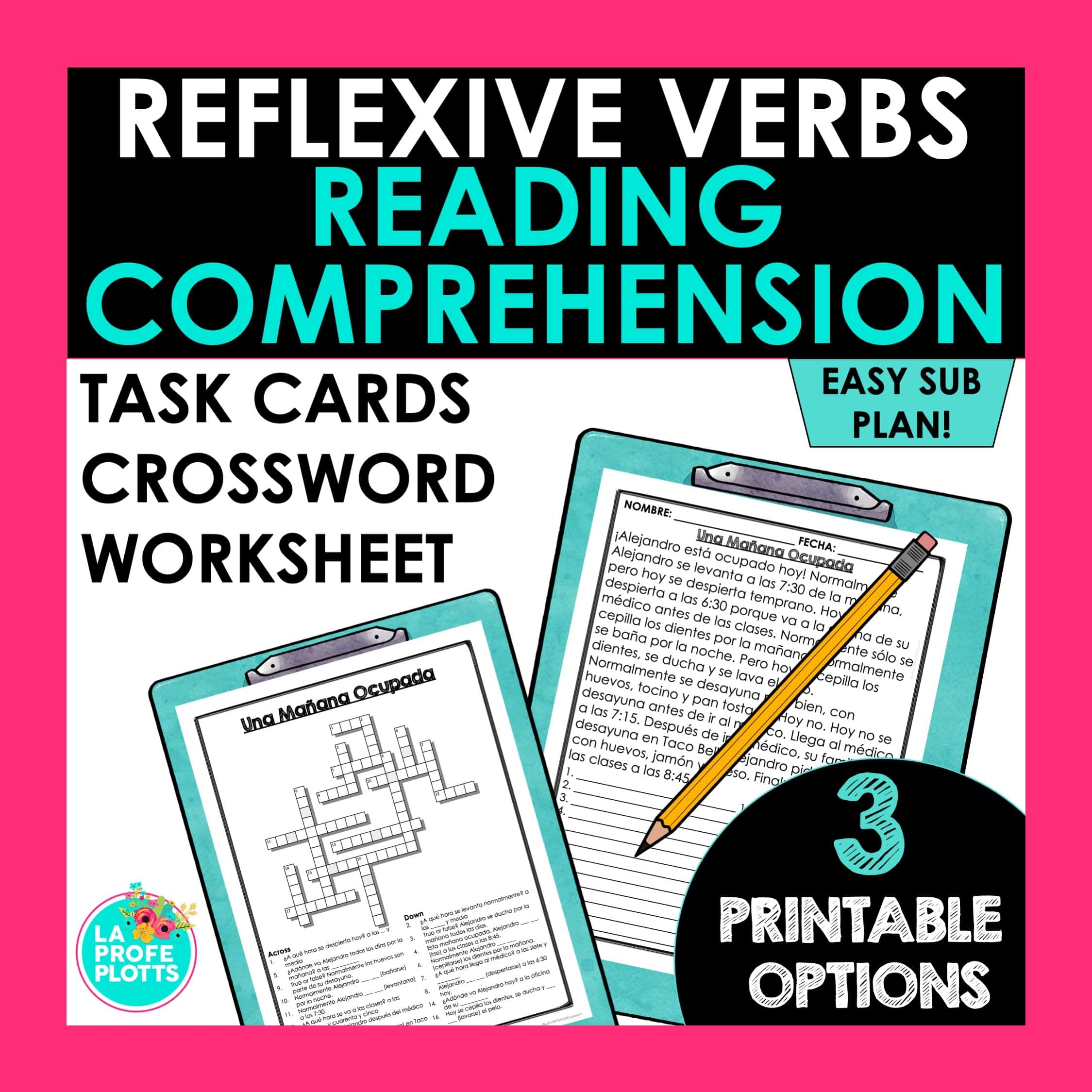 Spanish Sub Plans Reflexive Verbs Reading Comprehension 