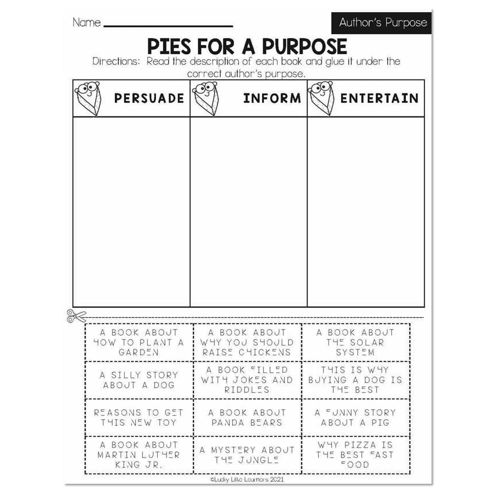 Free Printable Author's Purpose Worksheet