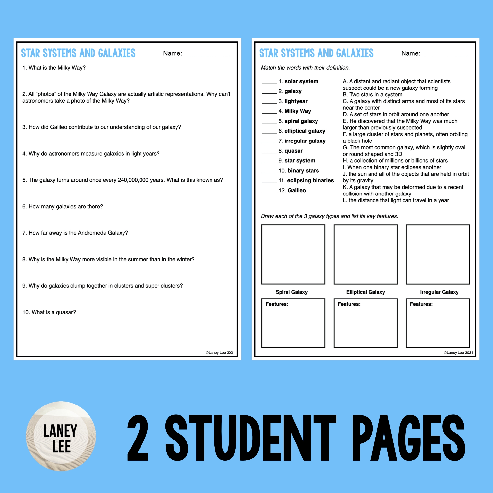 Star Systems U0026 Galaxies Guided Reading Worksheet Laney Lee