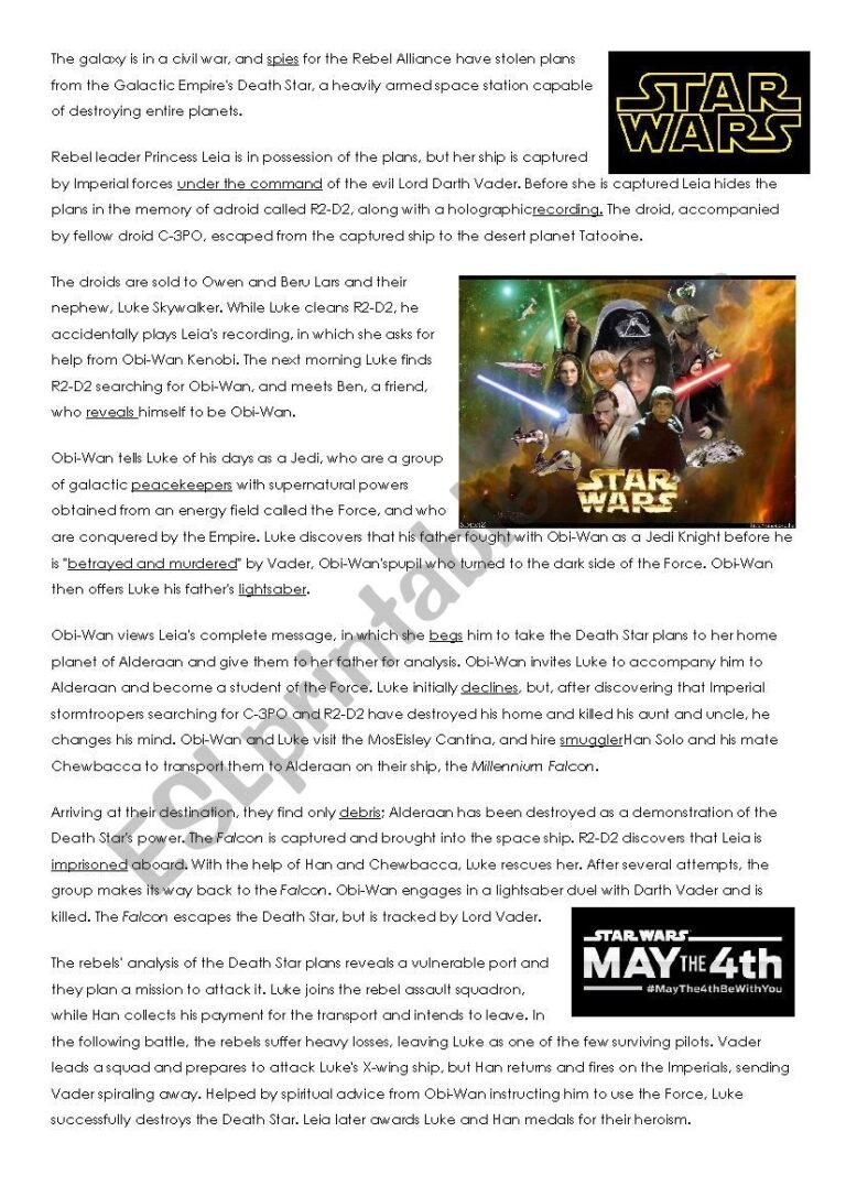 Star Wars Reading Comprehension ESL Worksheet By Ana Vidal Rabassa
