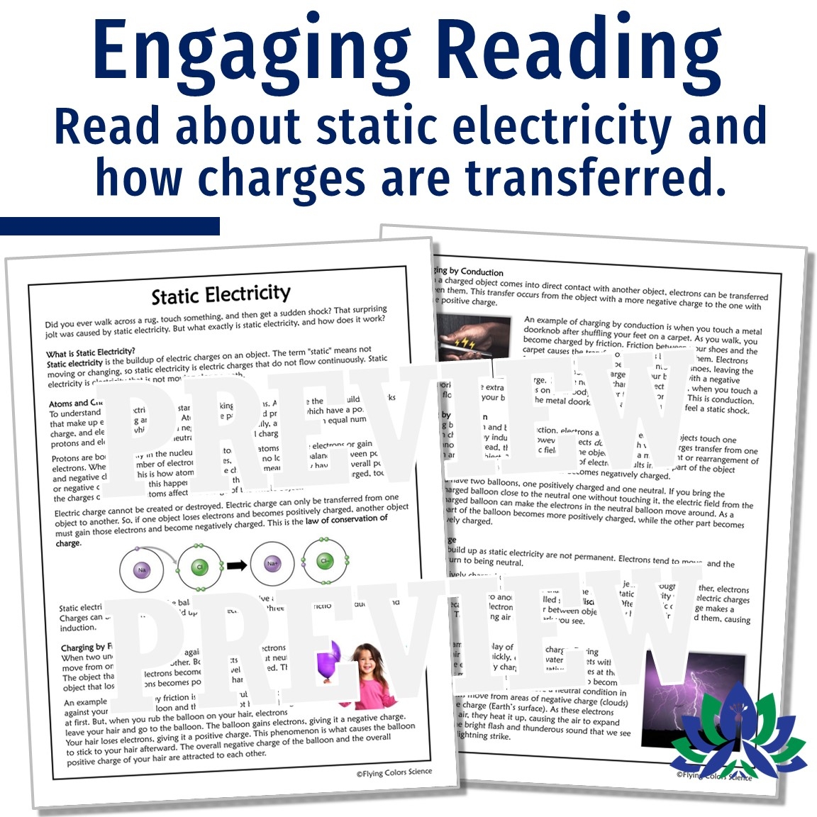 Static Electricity Reading And Worksheet Flying Colors Science