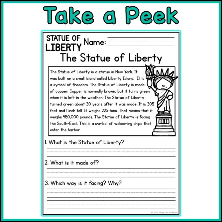Statue Of Liberty Social Studies Reading Comprehension Passages K 2 Made By Teachers