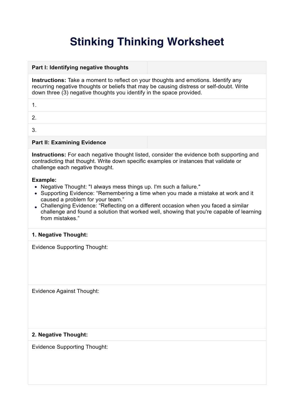 Stinking Thinking Worksheet U0026 Example Free PDF Download