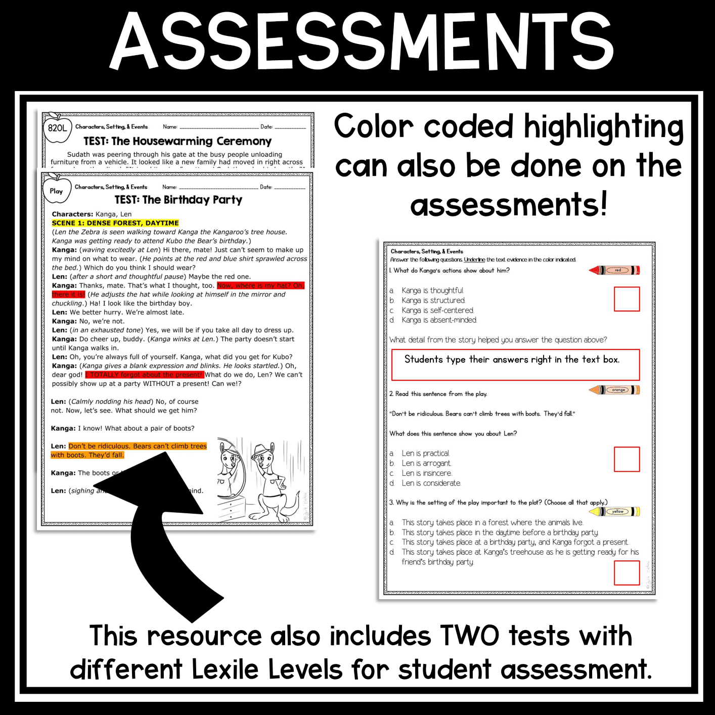 Story Elements Characters Setting Events Plot Reading Comprehension Passages