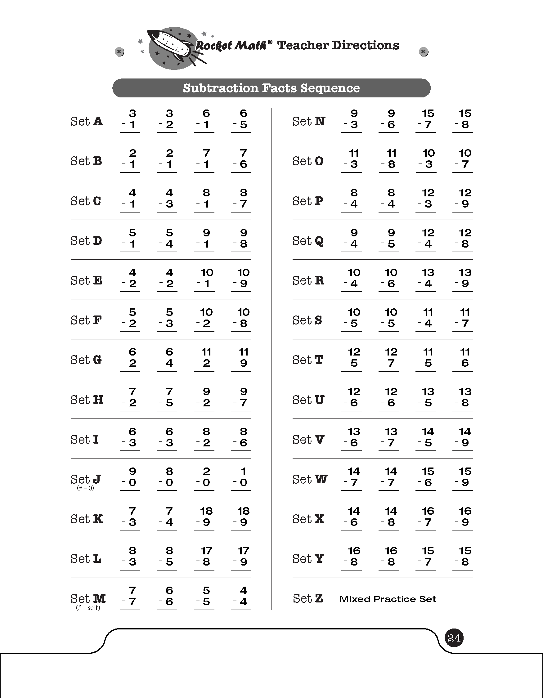 Subtraction 0 Through 9s Learning Track Rocket Math Worksheets Library