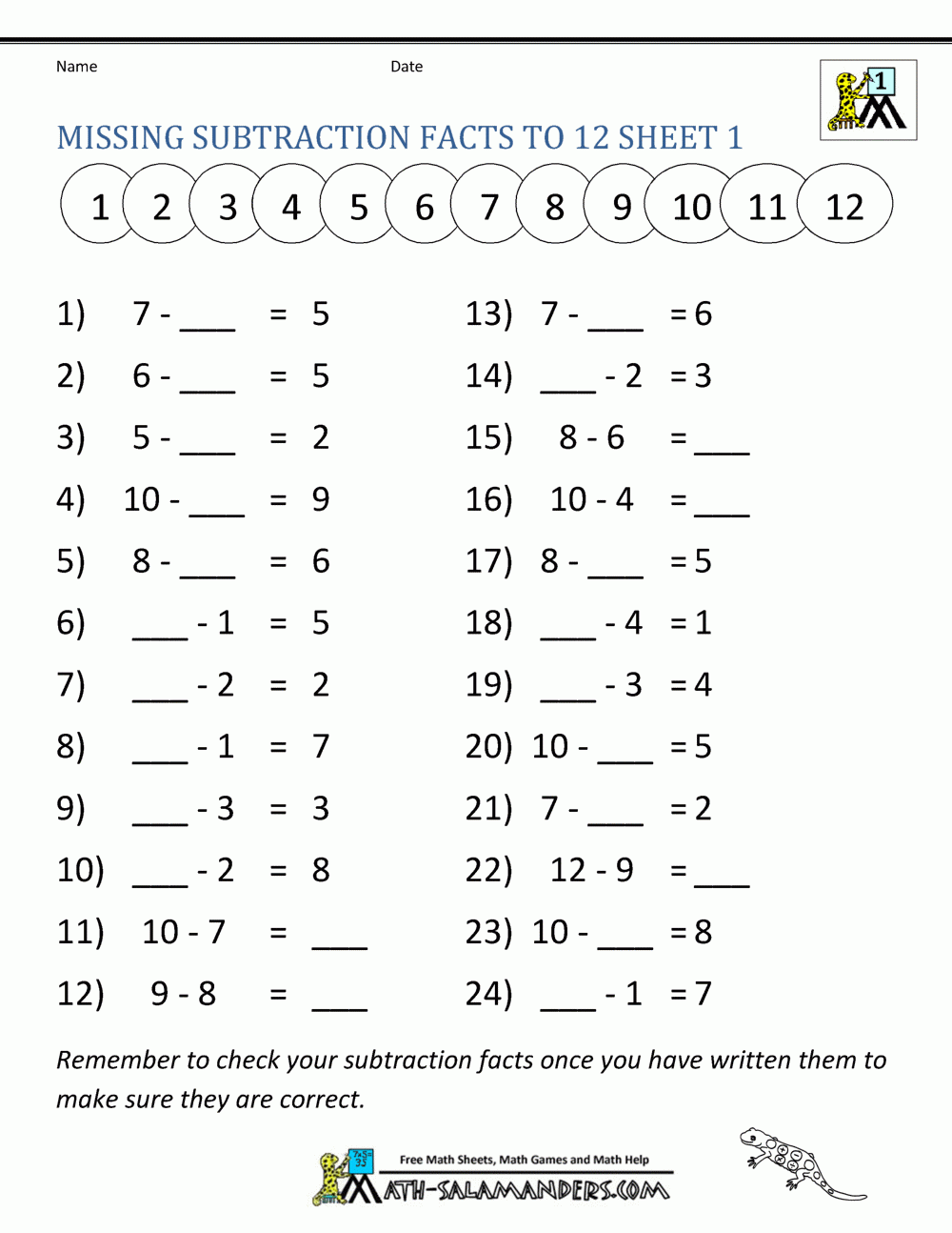 Math Fact Worksheets Printable Free
