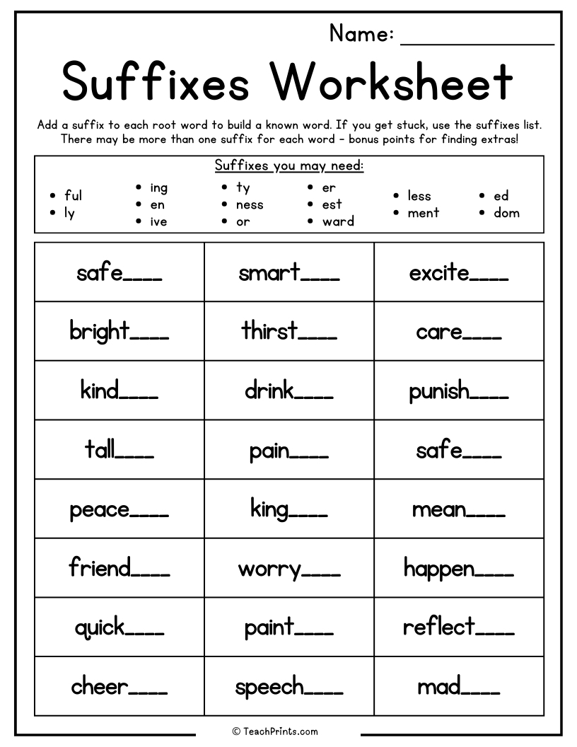 Suffix Worksheets 10 Free PDF Printables Teach Prints