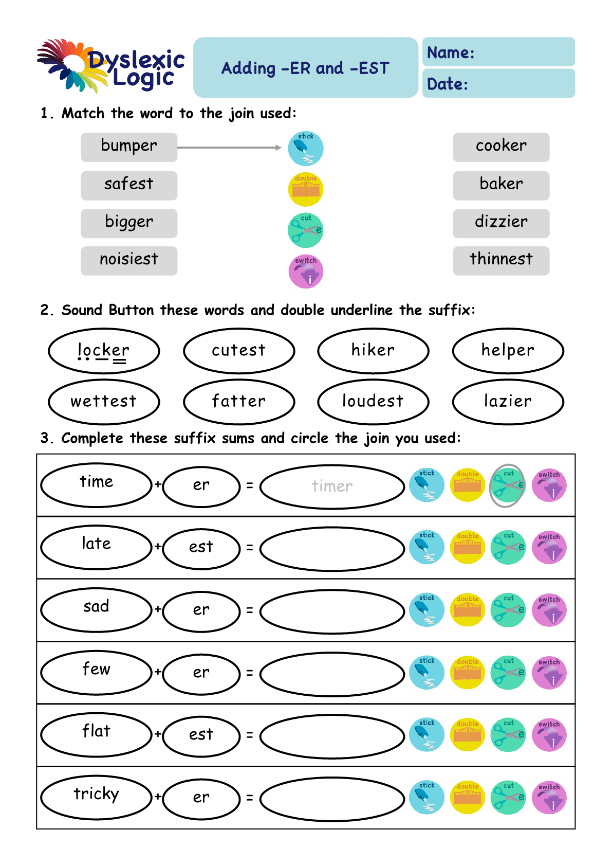 Free Printable Er And Est Worksheets