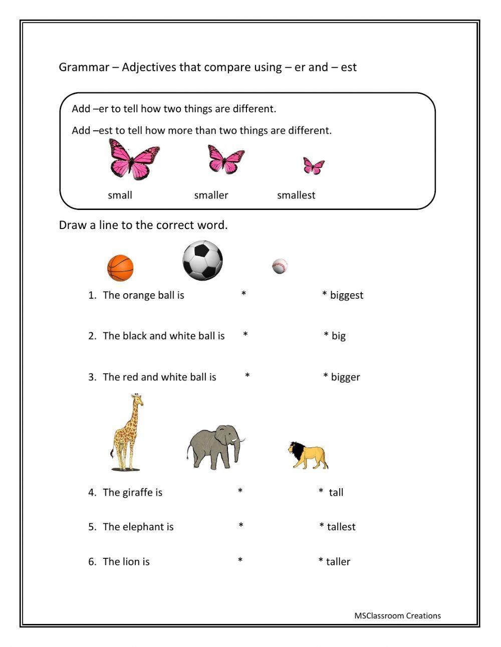 Suffixes er And est Comparing Adjectives Printables Task Worksheets Library