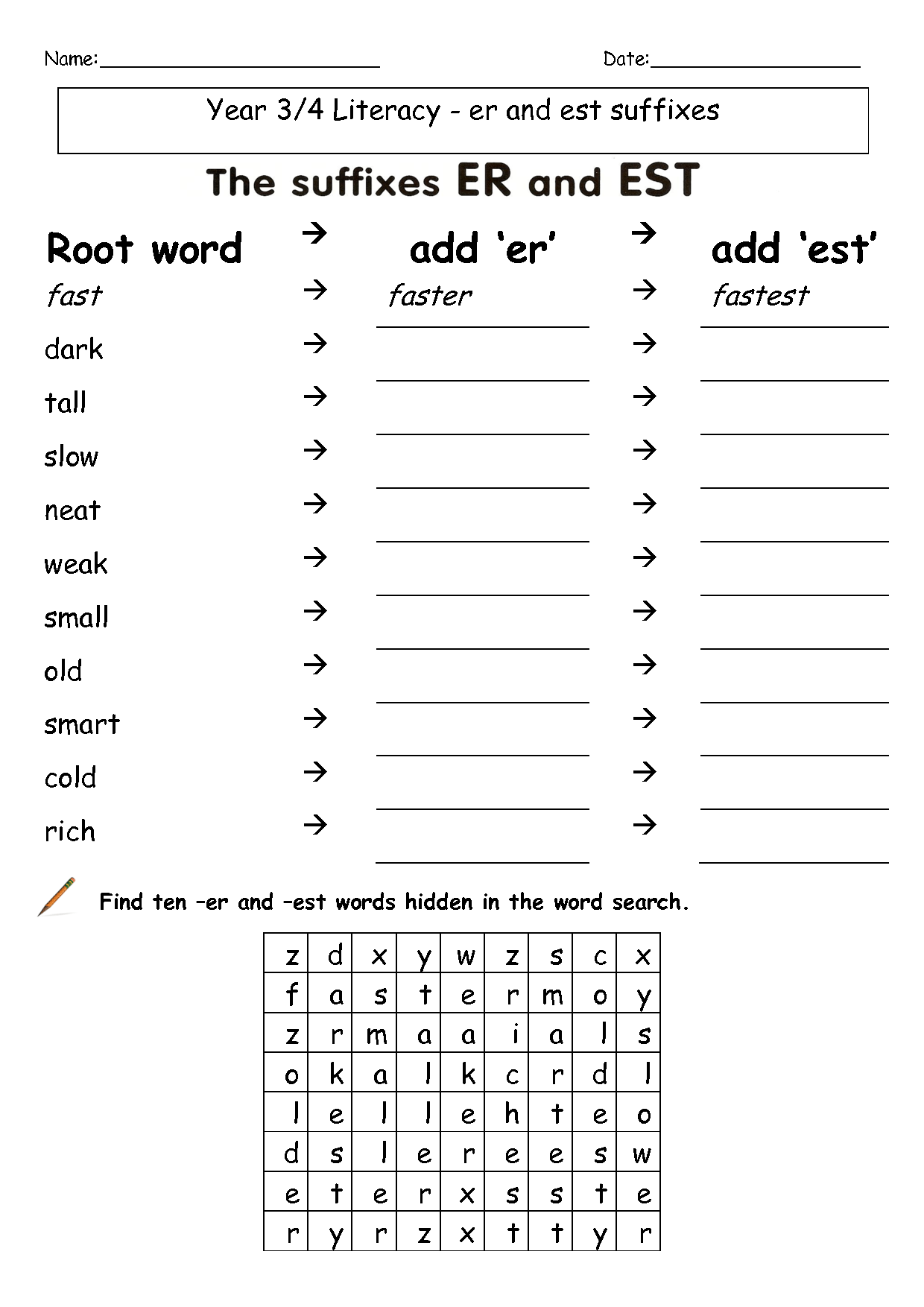 Suffixes ER EST Phonics I Abcteach Worksheets Library