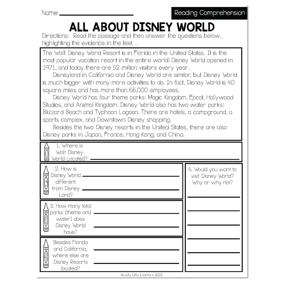 Free Second Grade Worksheets Reading Comprehension