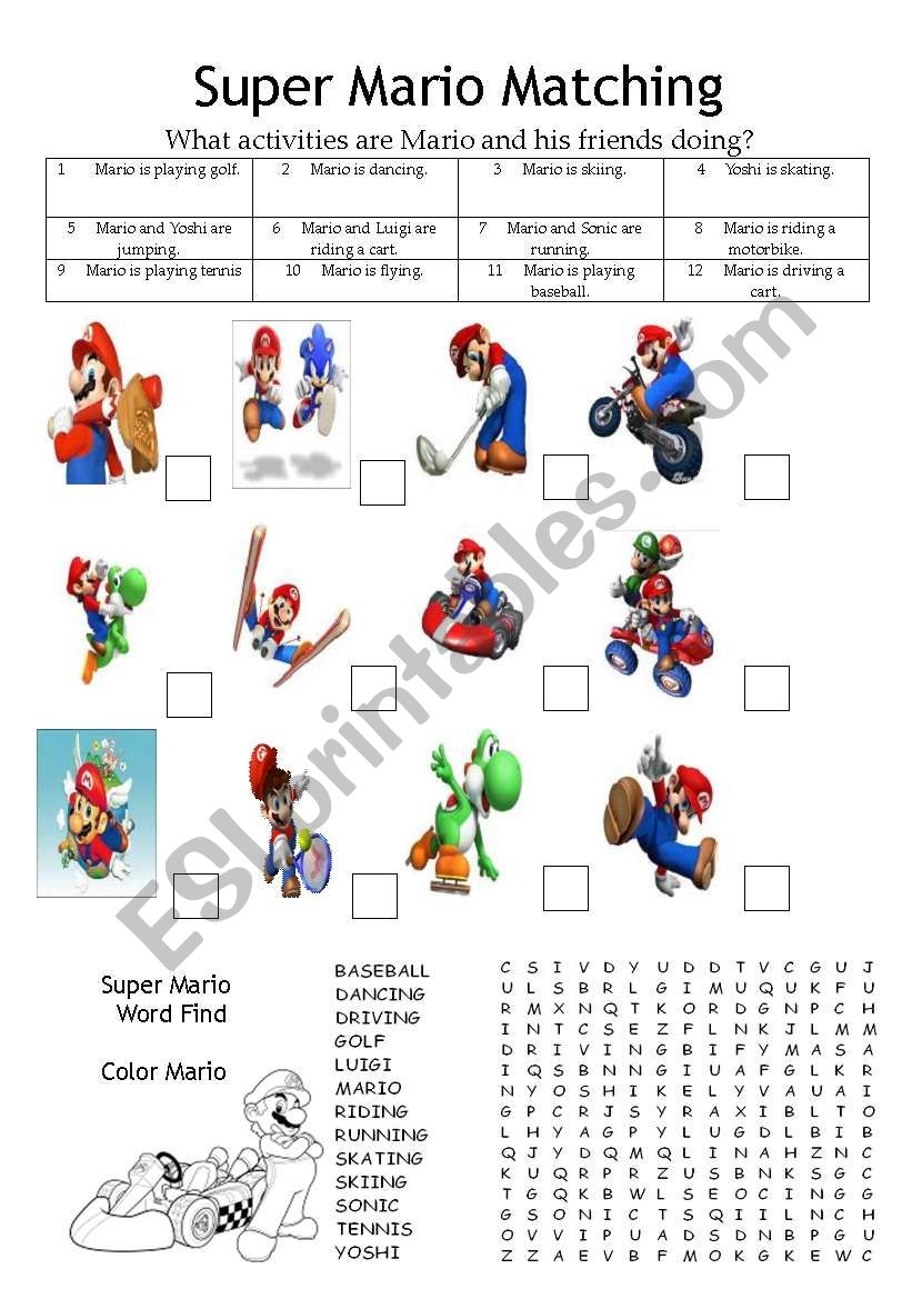 Free Printable Mario Worksheets