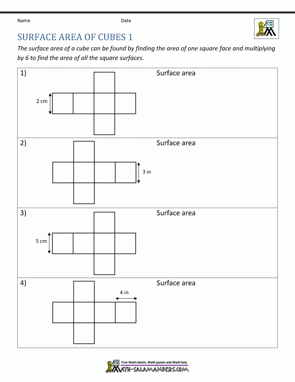 Surface Area Worksheet 6th Grade