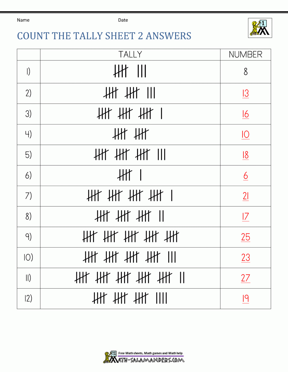 Free Printable Tally Mark Worksheets