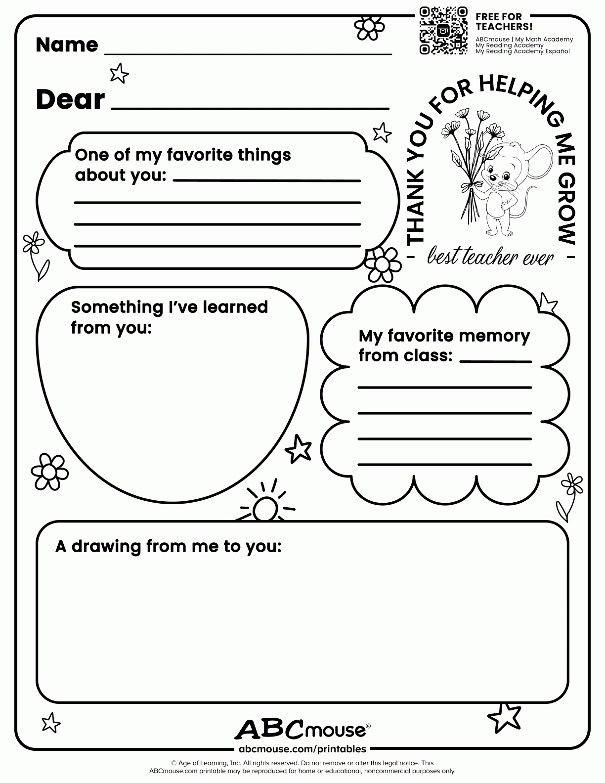 Free Printable Teacher Appreciation Worksheet