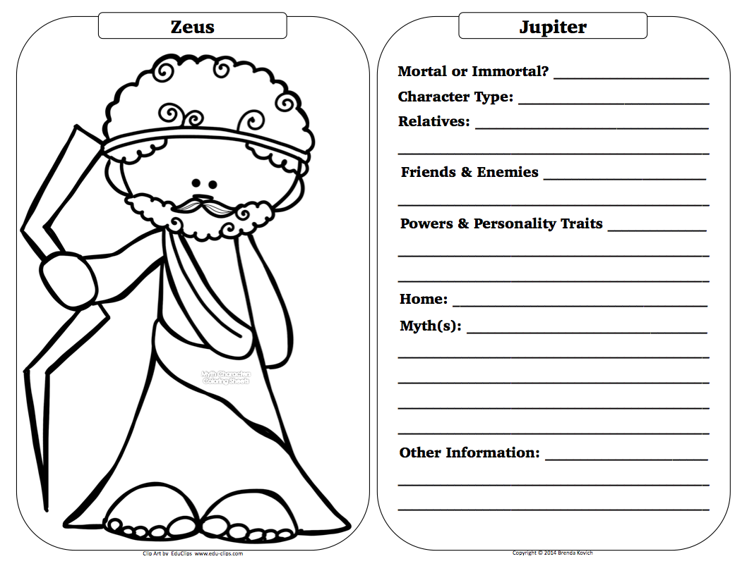 Teaching Seriously Greek Mythology Character Sheets Greek 