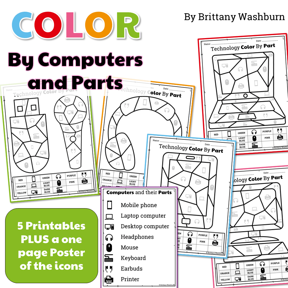Technology Color By Computers And Parts Printable Worksheets