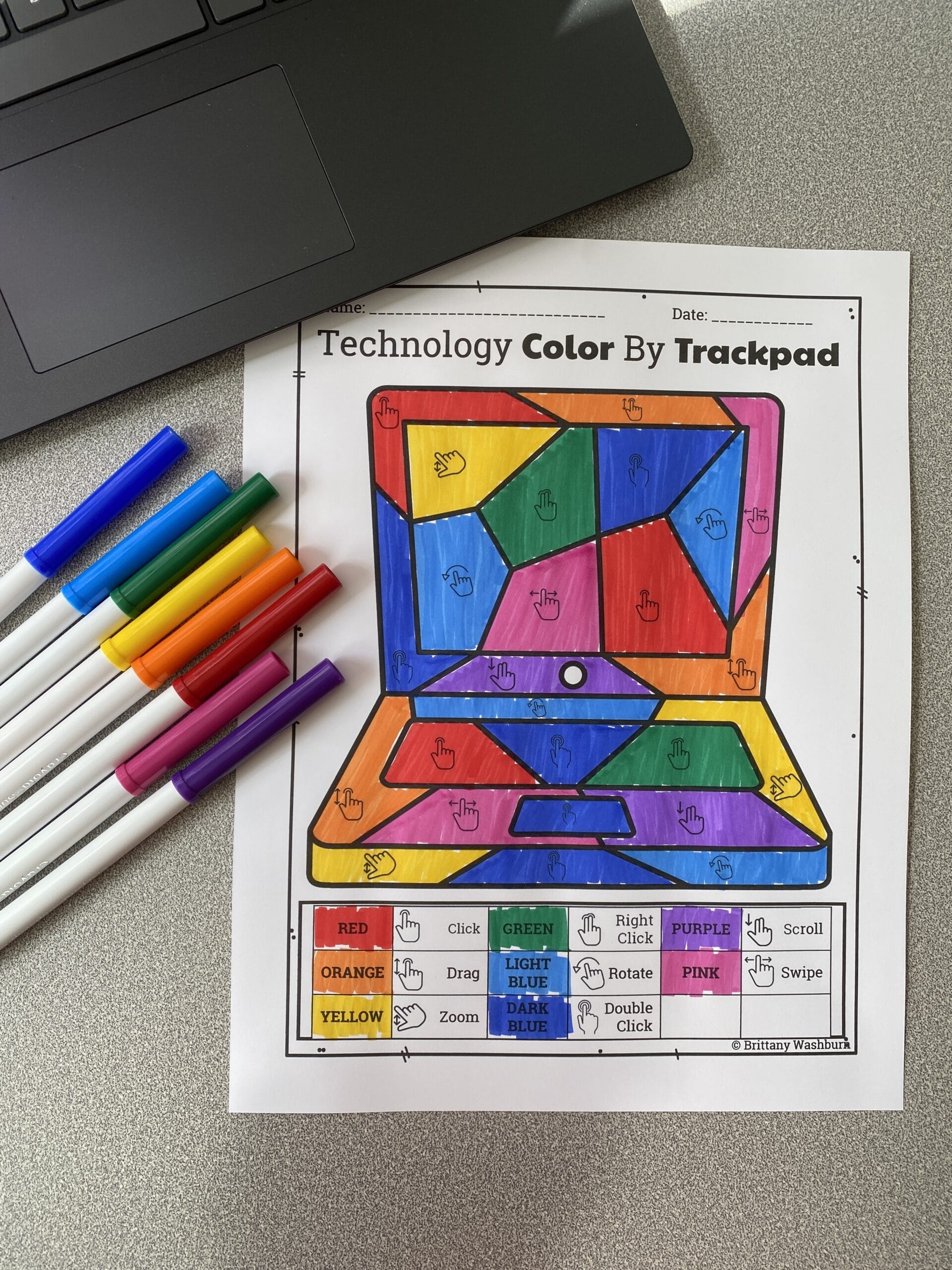 Technology Color By Trackpad Gestures Printable Worksheets 