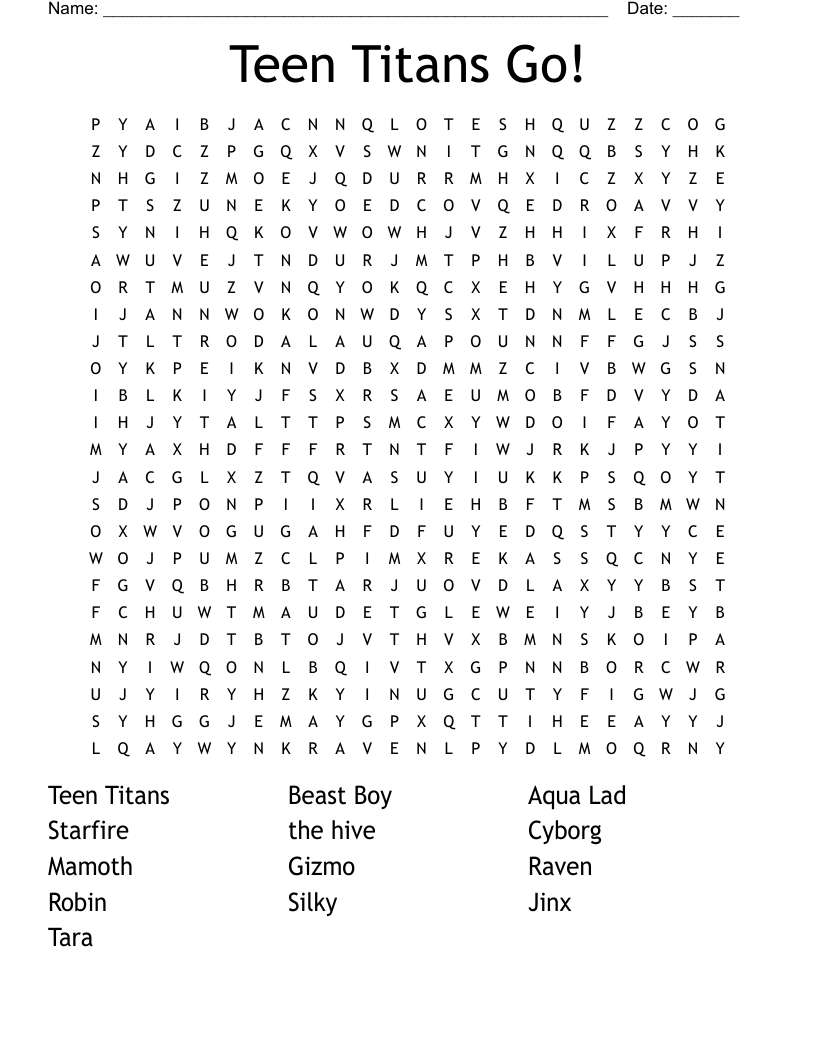 Teen Titans Go Word Search WordMint