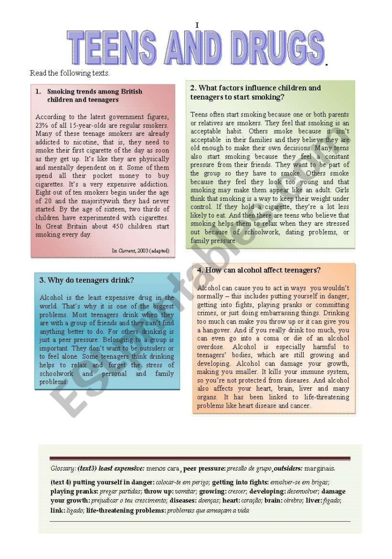 Teens And Drugs ESL Worksheet By Havpa