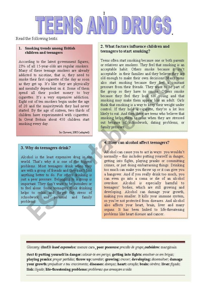 Teens And Drugs ESL Worksheet By Havpa