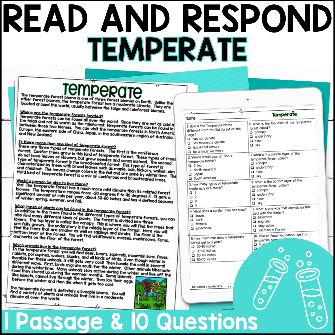 Temperate Biome Reading Passage Comprehension Questions U0026 Quiz Science Centers A Teacher s Wonderland