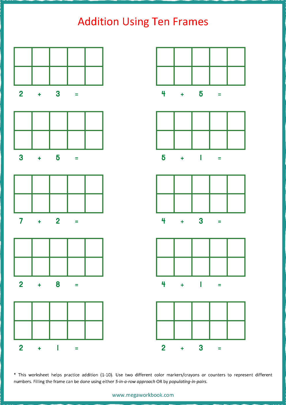 Free Printable 10 Frame Worksheets