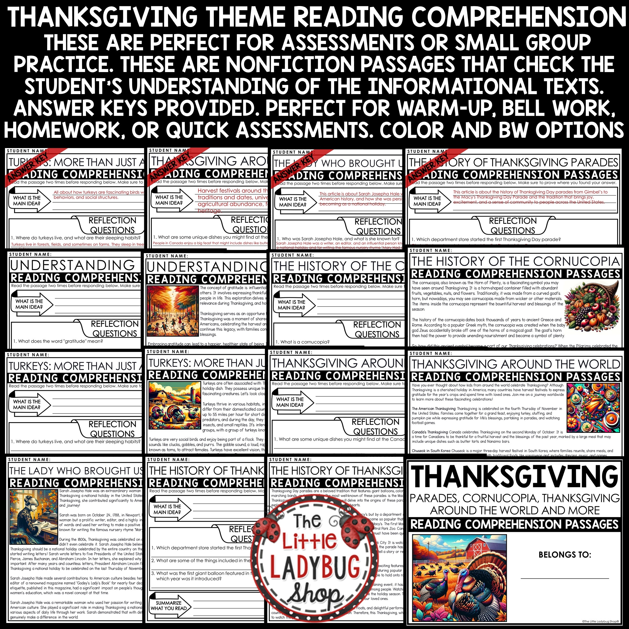 Thanksgiving November Reading Passages