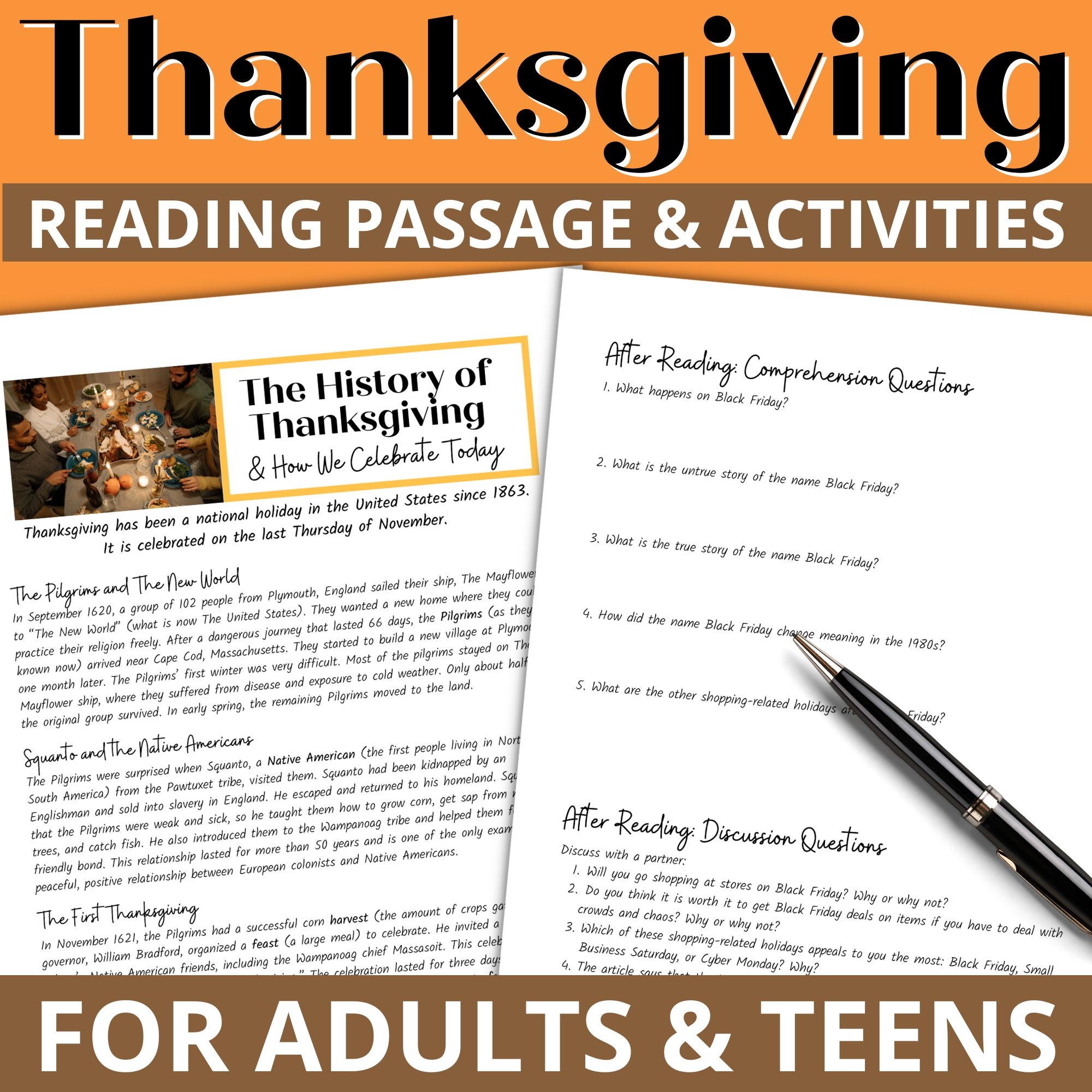 Thanksgiving Reading Comprehension Activities For ESL Adults And Teens Made By Teachers