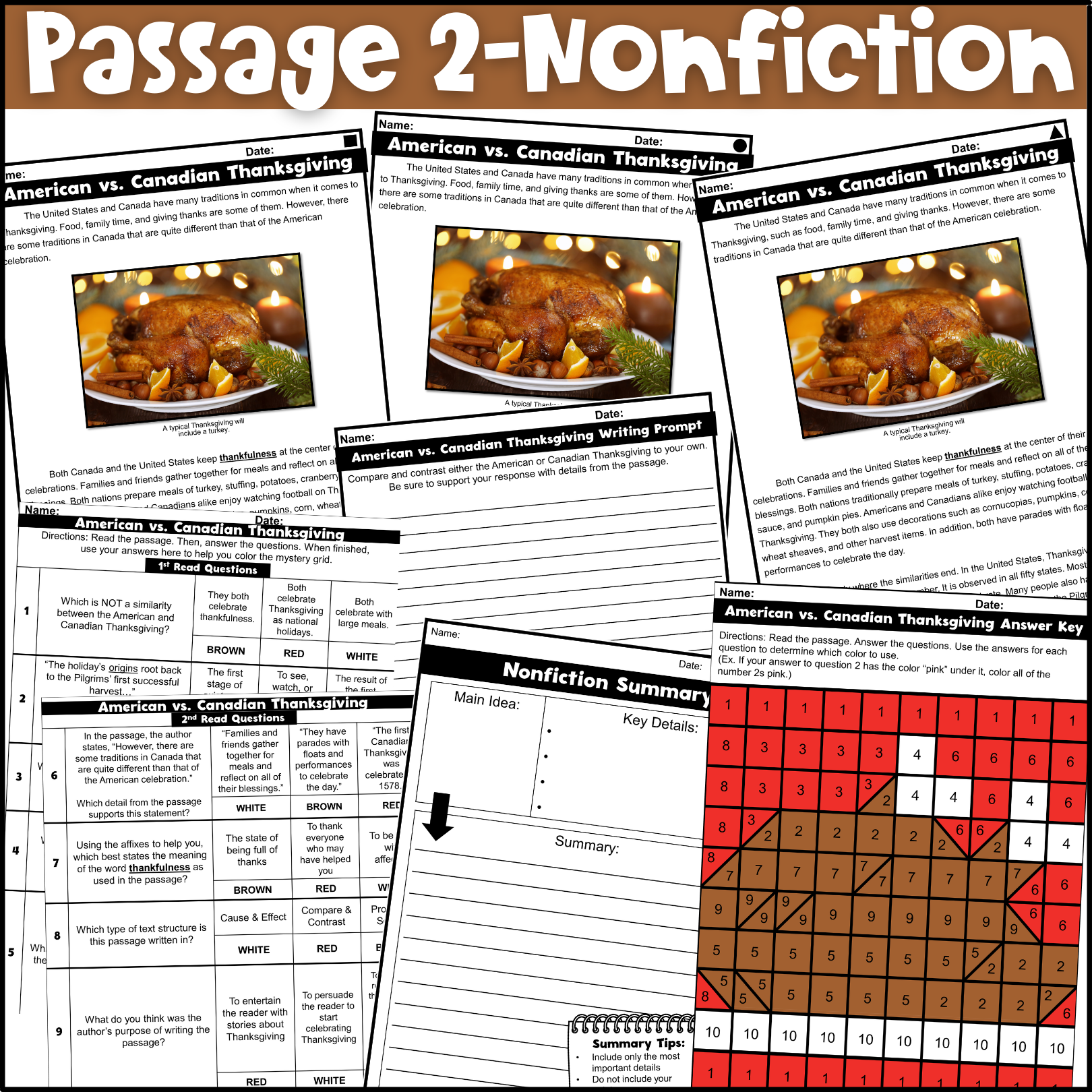 Thanksgiving Reading Comprehension Passages With Mystery Picture Activity Fun In 5th Grade U0026 MORE