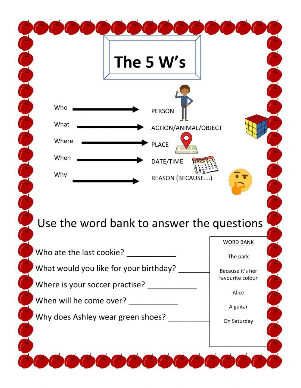 The 5 Ws Worksheet Live Worksheets Worksheets Library